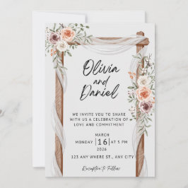 Convite de Casamento Floral Rústico, Elegante Boho