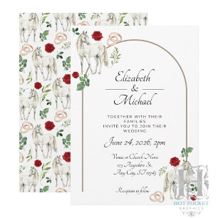 Convite de Casamento Floral Rústico Equestre Verme