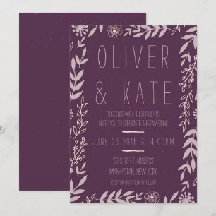 Convite de Casamento Floral Rústico Roxo