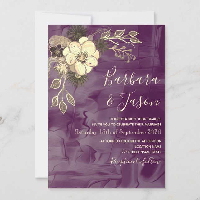 Convite de Casamento Floral Rústico Roxo (Frente)