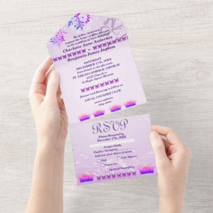 Convite de Casamento Floral Rústico Roxo