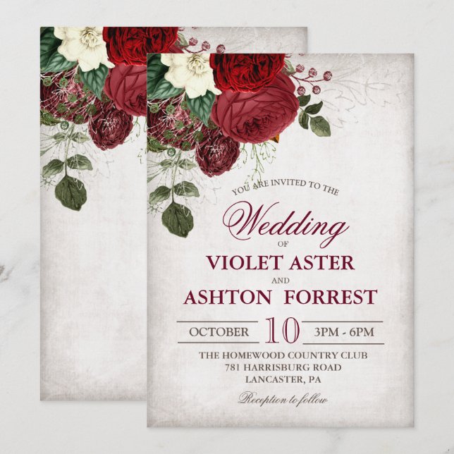 Convite de Casamento Floral Rústico Vintage (Frente/Verso)