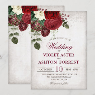 Convite de Casamento Floral Rústico Vintage