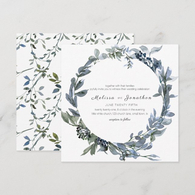 Convite de Casamento Floral Sage Silver Green (Frente/Verso)
