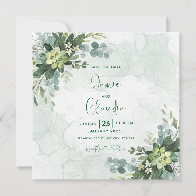 Convite de casamento floral Salve a Data (Frente)