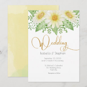 Convite de Casamento Floral Script Margaridas Bran