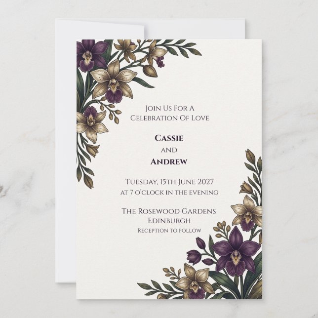 Convite de Casamento Floral Seco de Grama das Pamp (Frente)