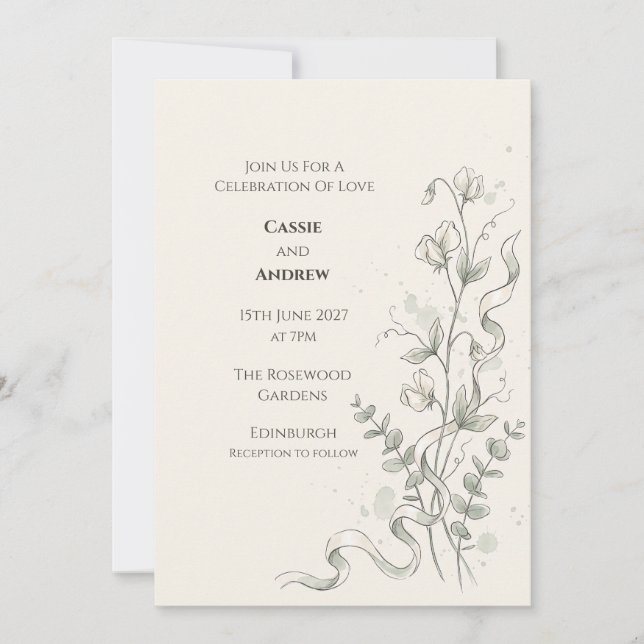 Convite de Casamento Floral Seco de Grama das Pamp (Frente)