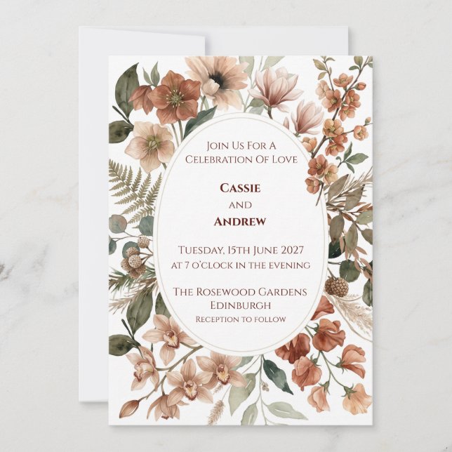 Convite de Casamento Floral Seco de Grama das Pamp (Frente)