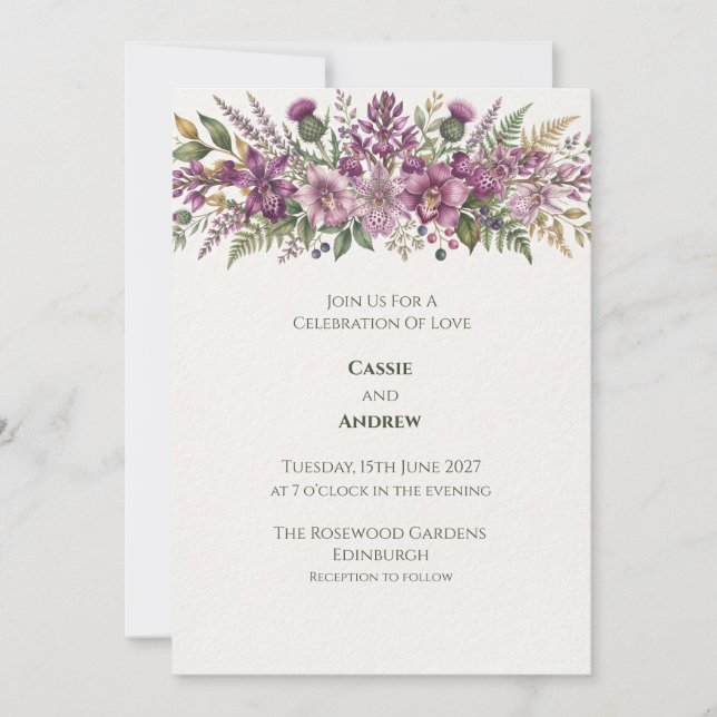 Convite de Casamento Floral Seco de Grama das Pamp (Frente)