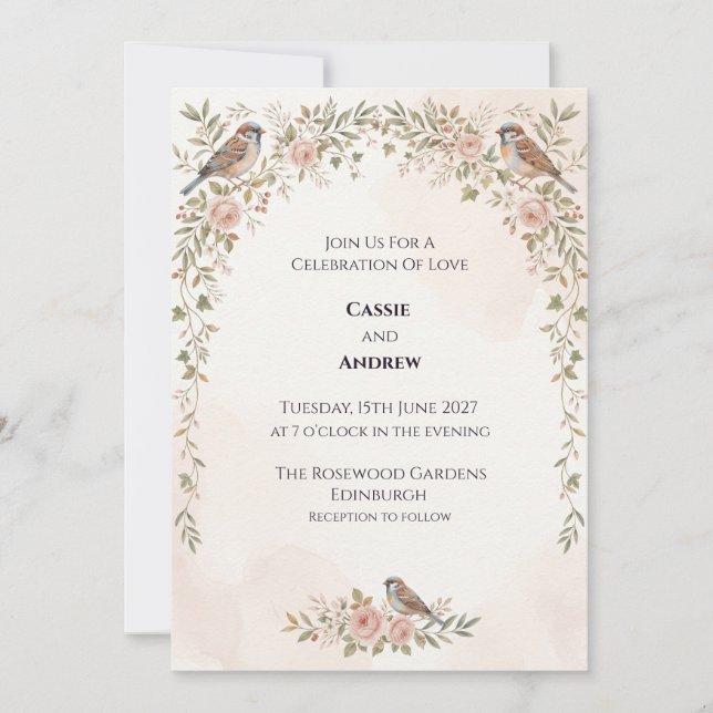 Convite de Casamento Floral Seco de Grama das Pamp (Frente)