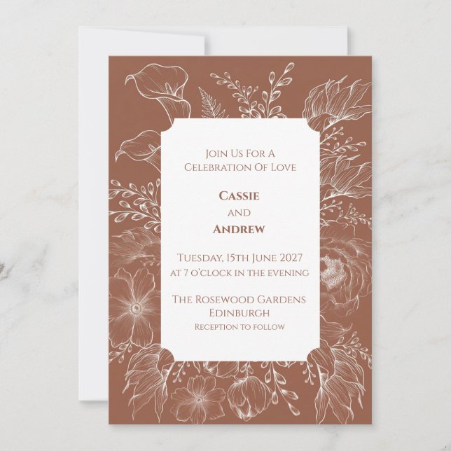 Convite de Casamento Floral Seco de Grama das Pamp (Frente)