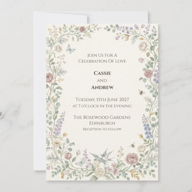 Convite de Casamento Floral Seco de Grama das Pamp (Frente)