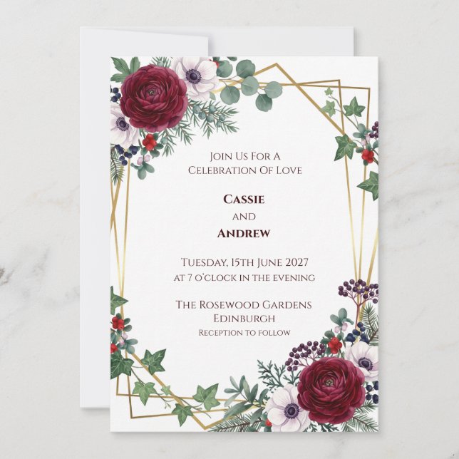Convite de Casamento Floral Seco de Grama das Pamp (Frente)