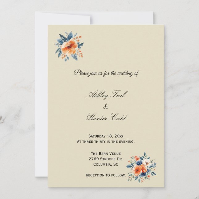 Convite de Casamento Floral Simples de Outono (Frente)