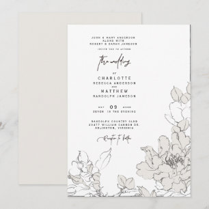 Convite de Casamento Floral Simples Desenhado à Lá