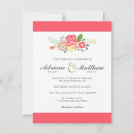 Convite de Casamento Floral Simples & Listras / Co