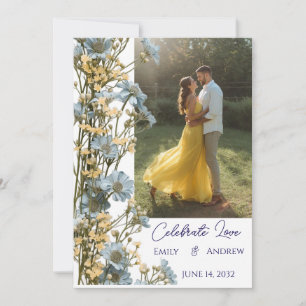 Convite de Casamento Floral Simples Moderno com Fo