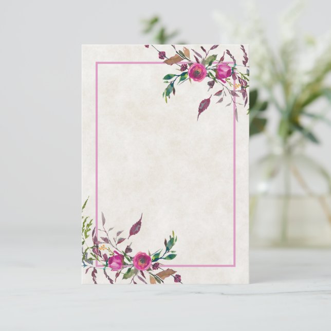 Convite de casamento floral solto rosa orçamento e (Em pé/Frente)