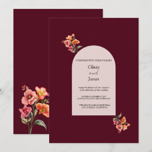 Convite de Casamento Floral Sombrio com Arco Borgo