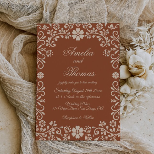 Convite de Casamento Floral Talavera Mexicana (Criador carregado)