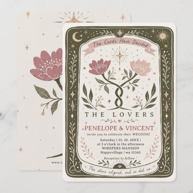 Convite de Casamento Floral Tarot (Frente/Verso)
