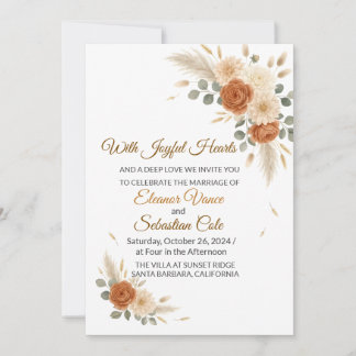 Convite de Casamento Floral Terracota Boho Neutro