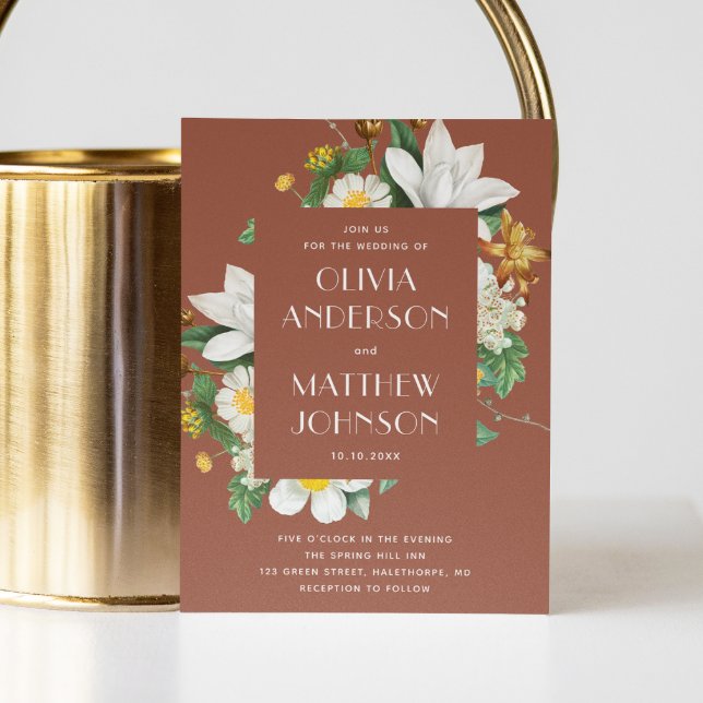 Convite de Casamento Floral Terracota Profunda | C (Criador carregado)
