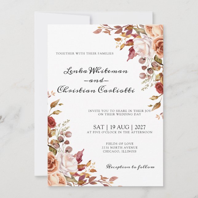 Convite de casamento Floral Terroso Vibrante de Ou (Frente)