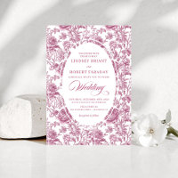 Convite de Casamento Floral Toile de Jouy Rosa Beg