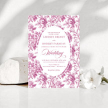 Convite de Casamento Floral Toile Dusty Pink Cláss