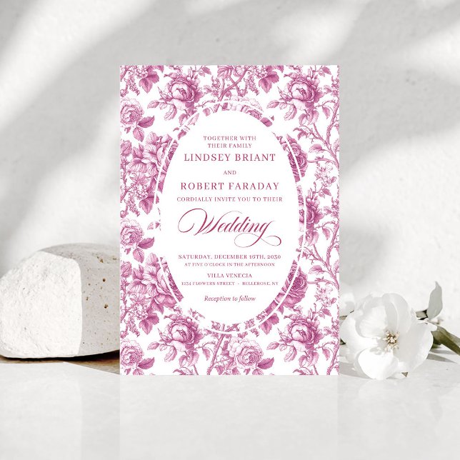 Convite de Casamento Floral Toile Dusty Pink Cláss (Classic Dusty Pink Toile Floral Wedding Invitation Art

)