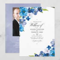 Convite de Casamento Floral Tons de Azul