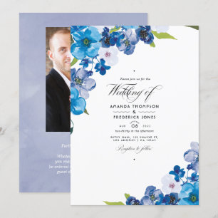 Convite de Casamento Floral Tons de Azul