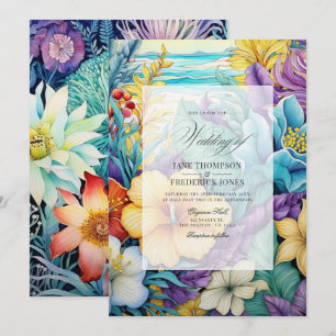 Convite de Casamento Floral Tons de Praia Verão