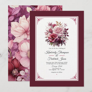 Convite de Casamento Floral Tons de Vinho