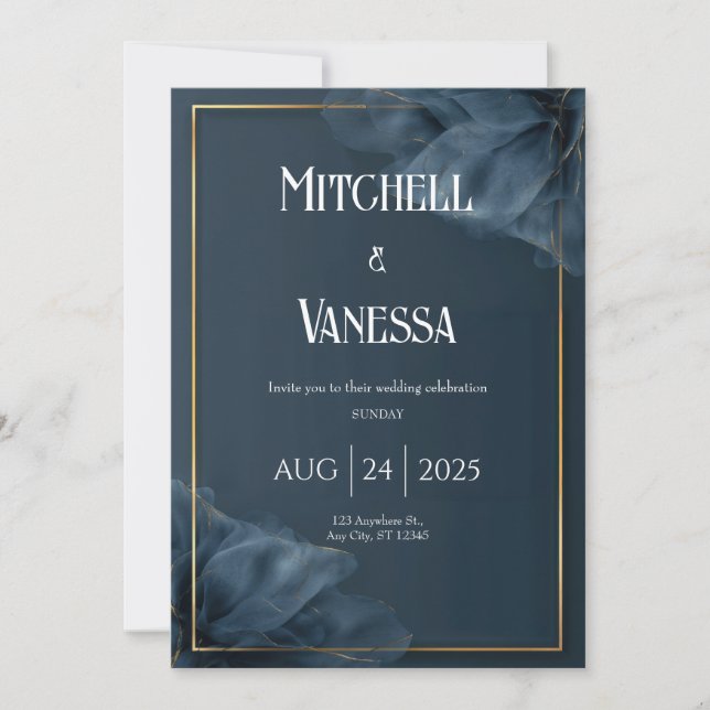 Convite de Casamento Floral Transparente Azul Escu (Frente)