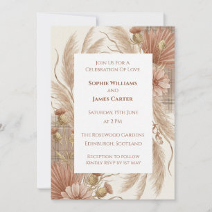 Convite de Casamento Floral Tropical de Terracota
