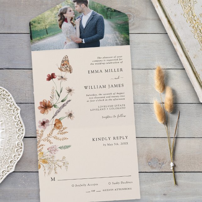 Convite de Casamento Floral Tudo em Um (Floral All in One Wedding Invite
)