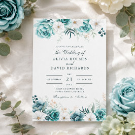 Convite de Casamento Floral Turquesa | Botânico