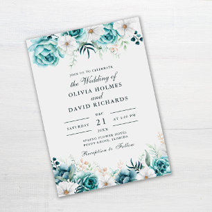 Convite de Casamento Floral Turquesa Botânico