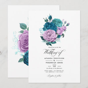 Convite de Casamento Floral Turquesa e Lavanda