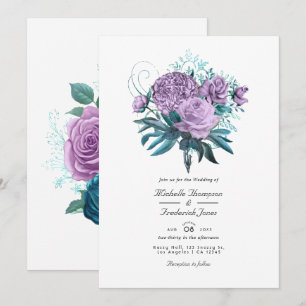 Convite de Casamento Floral Turquesa e Lavanda