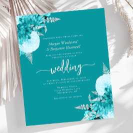 Convite de Casamento Floral Turquesa Prata Econômi