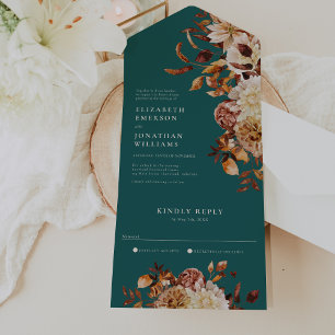 Convite de Casamento Floral Turquesa Tudo Em Um