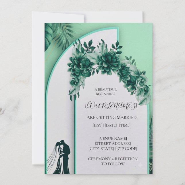 Convite de Casamento Floral Verde (Frente)