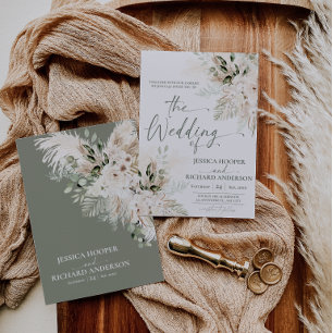 Convite de Casamento Floral Verde Boho Pampas