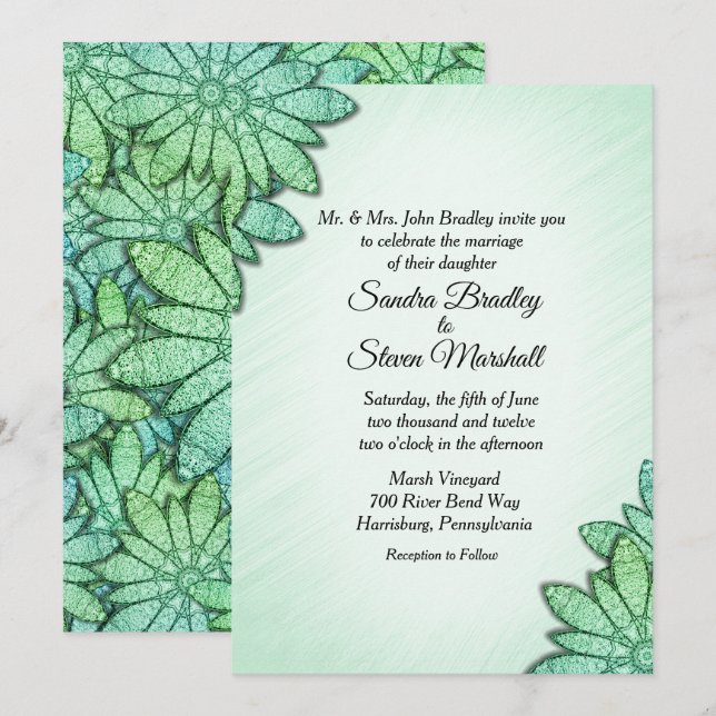 Convite de Casamento Floral Verde Chic (Frente/Verso)