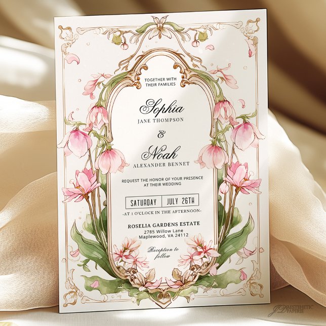 Convite de Casamento Floral Verde com Rosa Românti (Criador carregado)