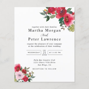 Convite de Casamento Floral Verde com Vermelho e R